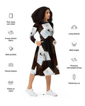 all-over print long sleeve midi dress